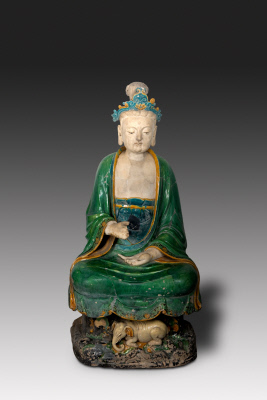 图片[1]-Three-color glazed statue of Pu Xian-China Archive